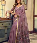 purple litchi work kolkata cotton blend traditional saree with blouse