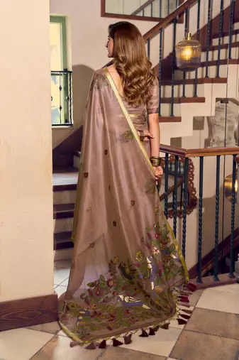 coffee litchi work kolkata cotton blend traditional saree with blouse