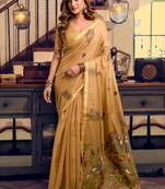 mustard litchi work kolkata cotton blend traditional saree with blouse