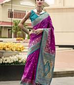 magenta banarasi silk blend festive wear saree