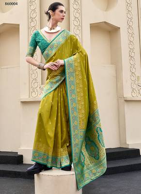 pear banarasi silk blend festive wear saree 1