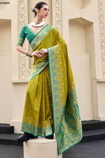 pear banarasi silk blend festive wear saree