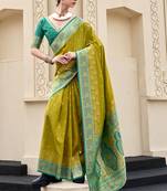 pear banarasi silk blend festive wear saree
