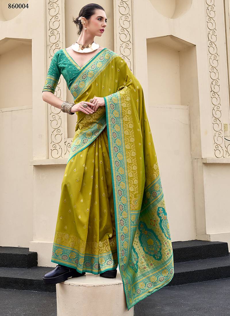 pear banarasi silk blend festive wear saree