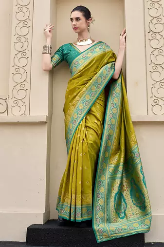 pear banarasi silk blend festive wear saree