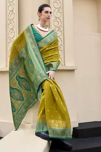 pear banarasi silk blend festive wear saree