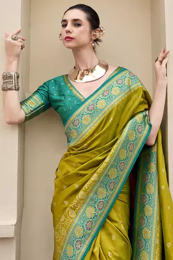 pear banarasi silk blend festive wear saree