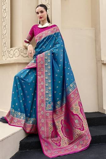 blue  banarasi silk blend festive wear saree