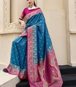 blue  banarasi silk blend festive wear saree