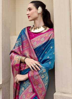 blue  banarasi silk blend festive wear saree 2