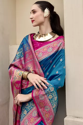 blue  banarasi silk blend festive wear saree