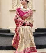 beige  banarasi silk blend festive wear saree