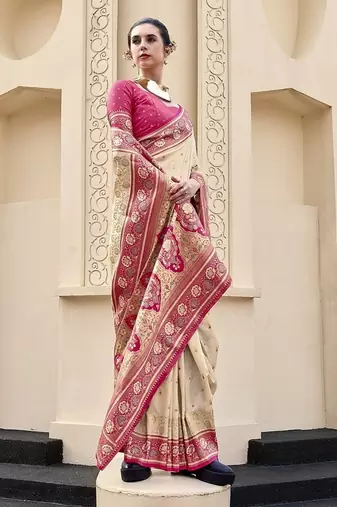 beige  banarasi silk blend festive wear saree