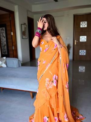 Designer Ready To Wear Floral Lehenga Saree With Ruffle Pallu 2
