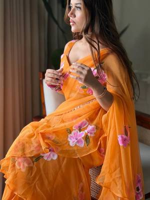 Designer Ready To Wear Floral Lehenga Saree With Ruffle Pallu 5