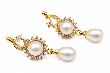 Certified natural freshwater pearls jewellery natural pearl drop earrings with cubic zirconia, gold tone 4