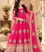 Heavy fendy silk embroidery thred and sequnce work rani pink readymade ethnic gown