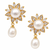 Certified natural freshwater pearls jewellery pearl drop earrings with cz floral stud, gold tone