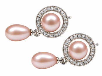 Certified natural freshwater pearls jewellery pink freshwater pearl drop earrings with cz halo circle 5