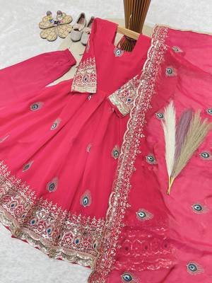 Heavy fendy silk embroidery thred and sequnce work rani pink readymade ethnic gown 2