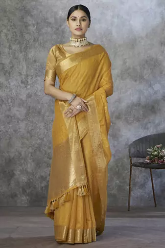 mustard cotton silk festival wear saree