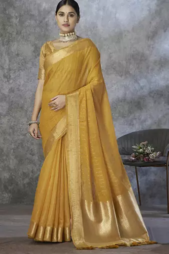 mustard cotton silk festival wear saree