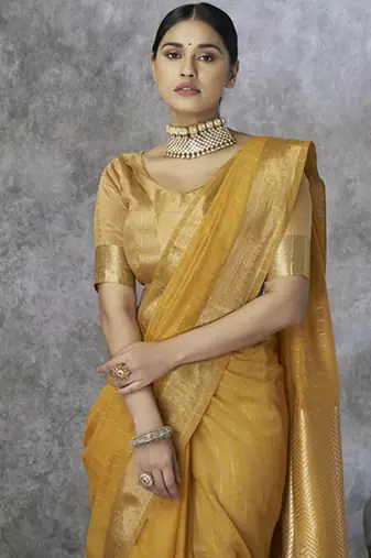 mustard cotton silk festival wear saree