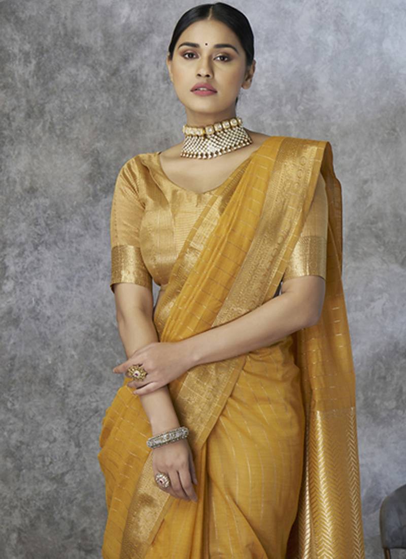 mustard cotton silk festival wear saree