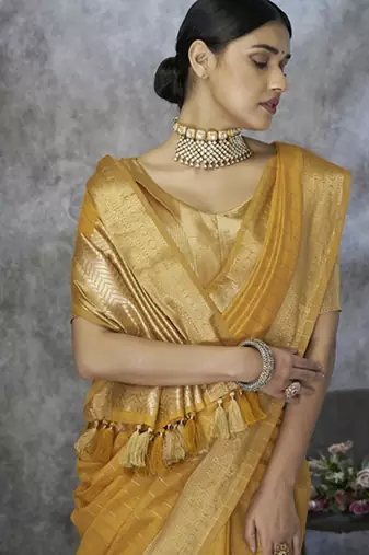 mustard cotton silk festival wear saree
