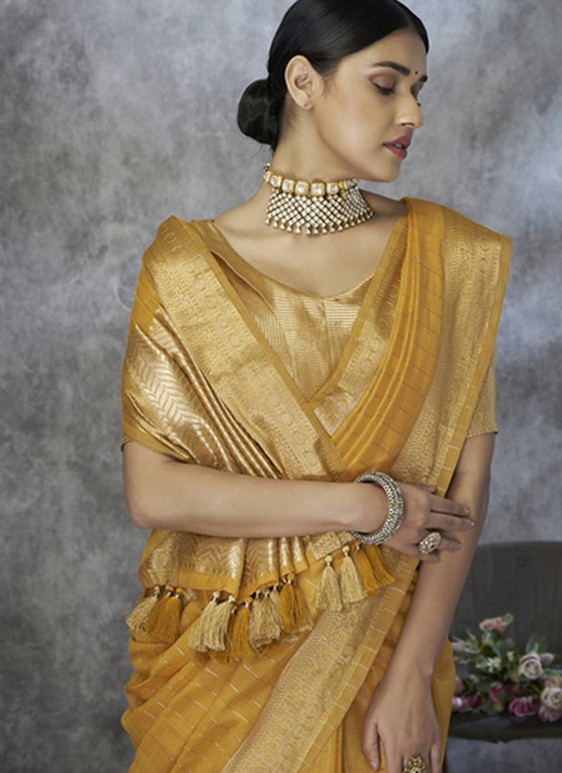mustard cotton silk festival wear saree