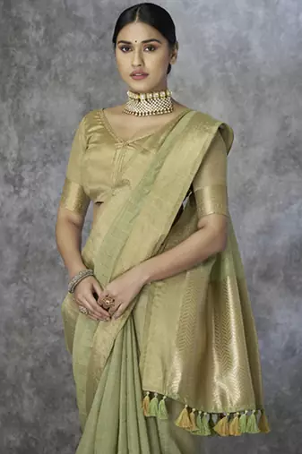 sage green cotton silk festival wear saree