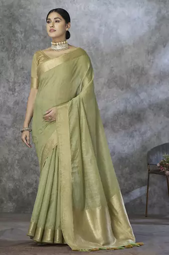 sage green cotton silk festival wear saree