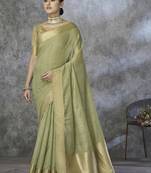 sage green cotton silk festival wear saree