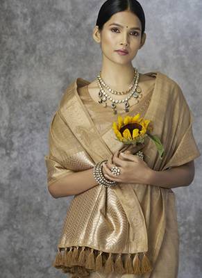 beige cotton silk festival wear saree 2