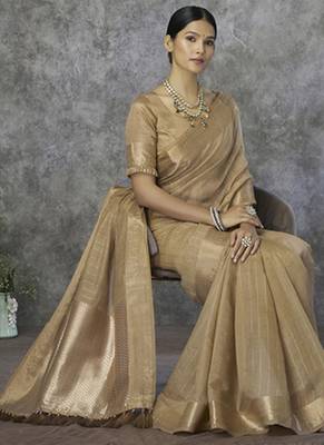 beige cotton silk festival wear saree 3