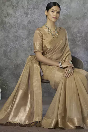 beige cotton silk festival wear saree