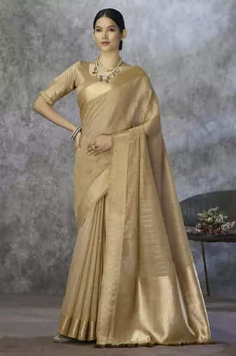 beige cotton silk festival wear saree