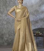 beige cotton silk festival wear saree