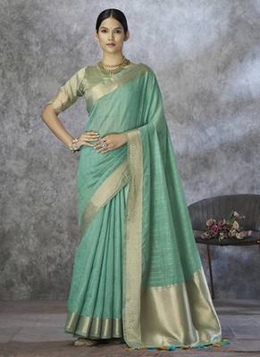 sky blue cotton silk festival wear saree 1