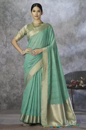 sky blue cotton silk festival wear saree