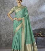 sky blue cotton silk festival wear saree