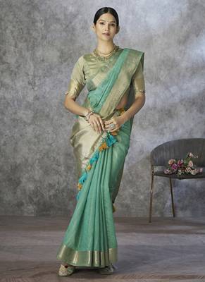 sky blue cotton silk festival wear saree 2