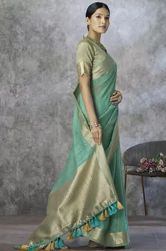 sky blue cotton silk festival wear saree
