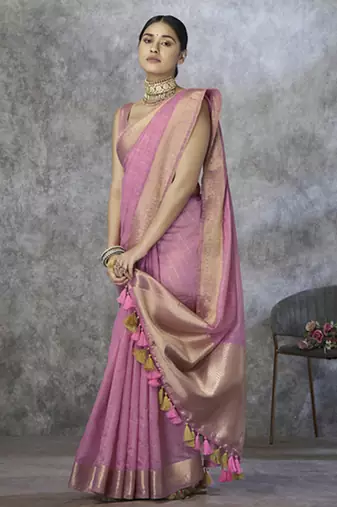onion pink cotton silk festival wear saree