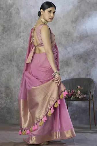 onion pink cotton silk festival wear saree
