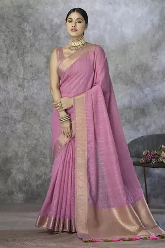 onion pink cotton silk festival wear saree