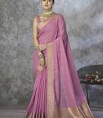 onion pink cotton silk festival wear saree