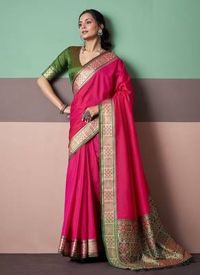 red patola silk blend casual wear saree 1