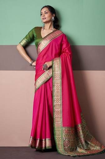 red patola silk blend casual wear saree