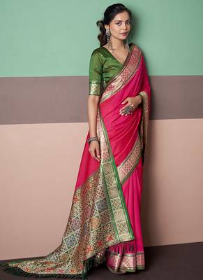 red patola silk blend casual wear saree 2